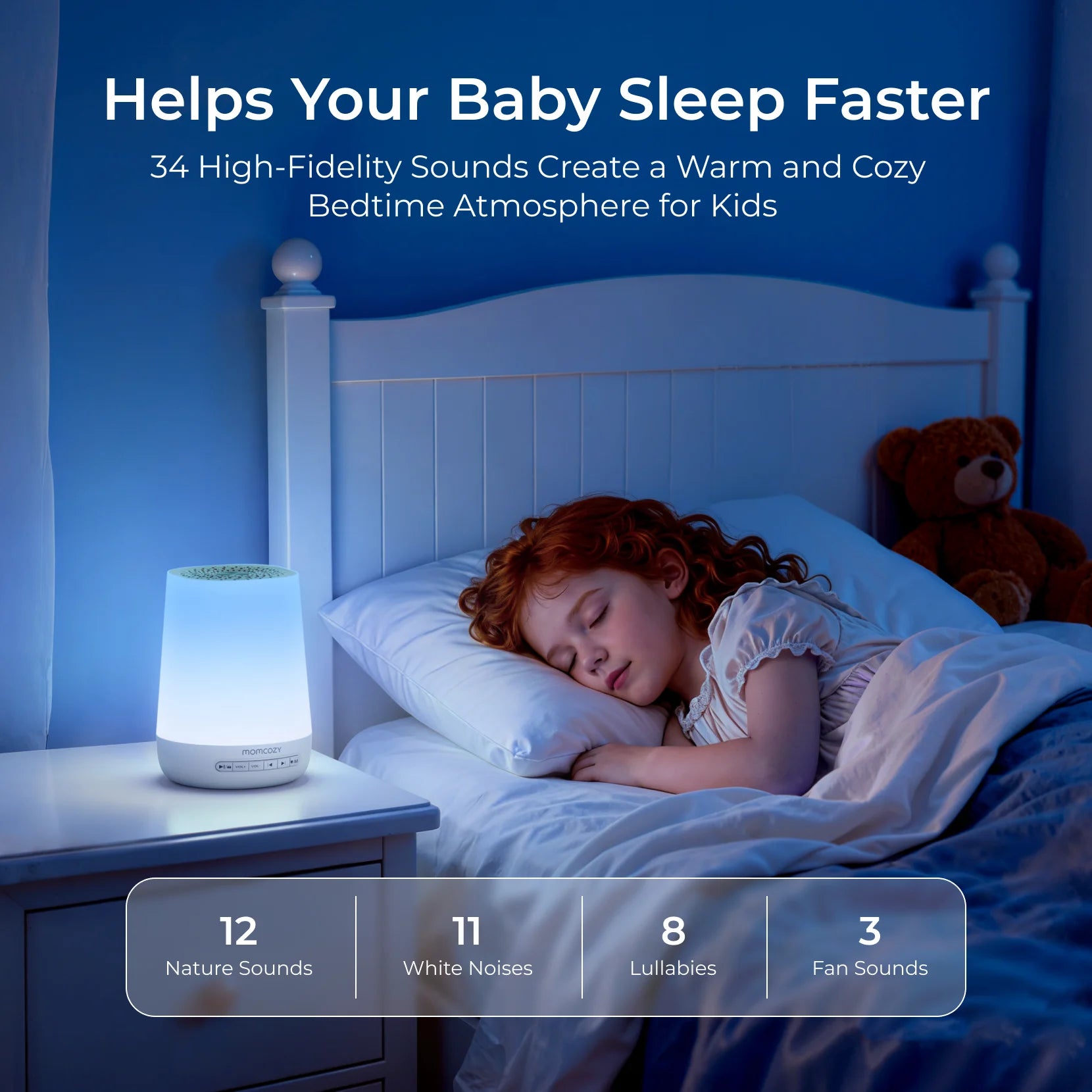 Momcozy Baby Sound Machine with Night Light White Noise Machine for Baby Sleeping with 34 Soothing Sounds, Timer, App Remote Control