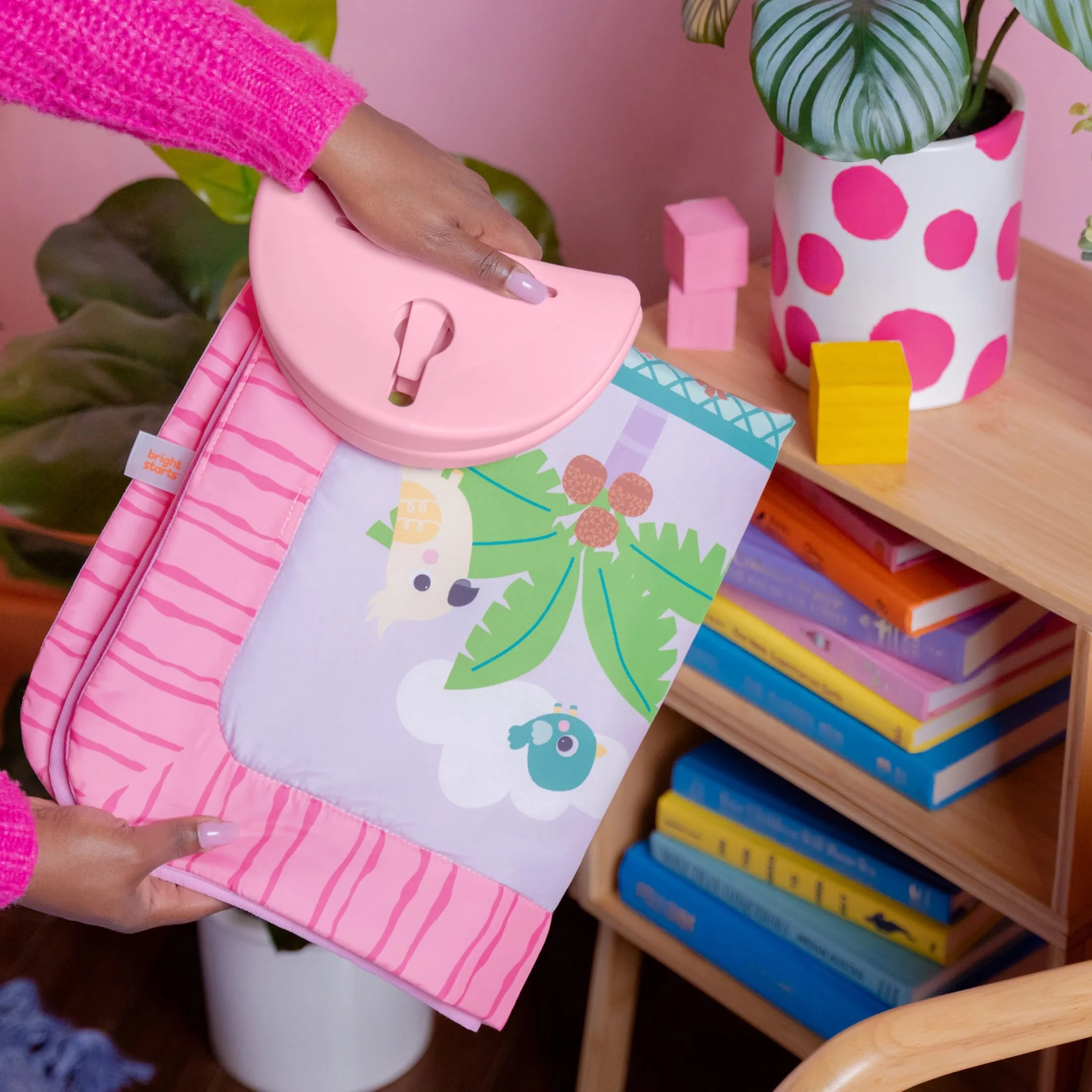 Pink Palms Tiki Toy Bar Baby Activity Gym & Tummy Time Mat with Toy Bar and 3 Toys, Newborn to 3 Years