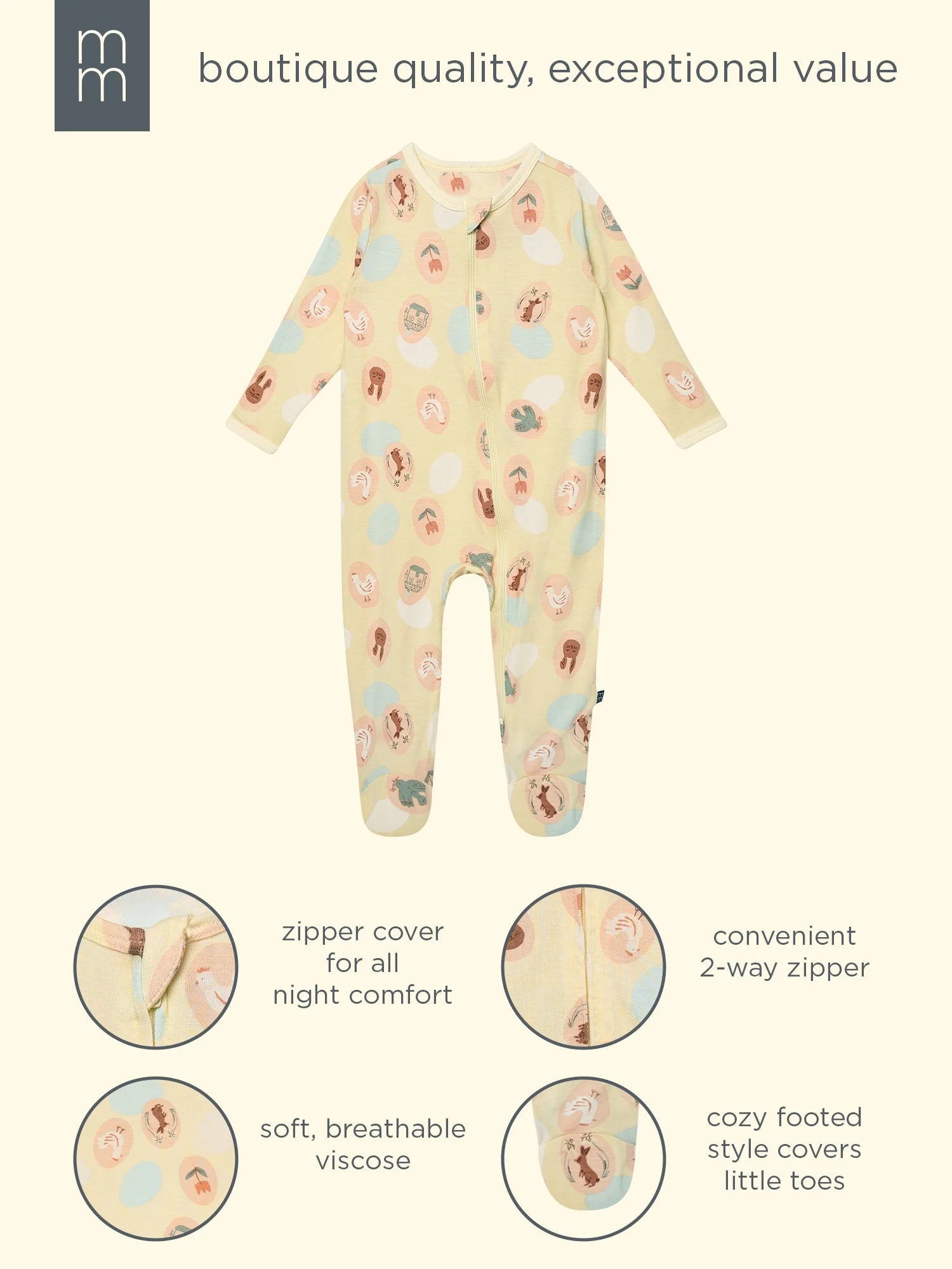 by Gerber Baby Neutral Viscose Easter Two-Way Zip Sleep 'N Play Footed Pajamas, Sizes Newborn - 6/9 Months