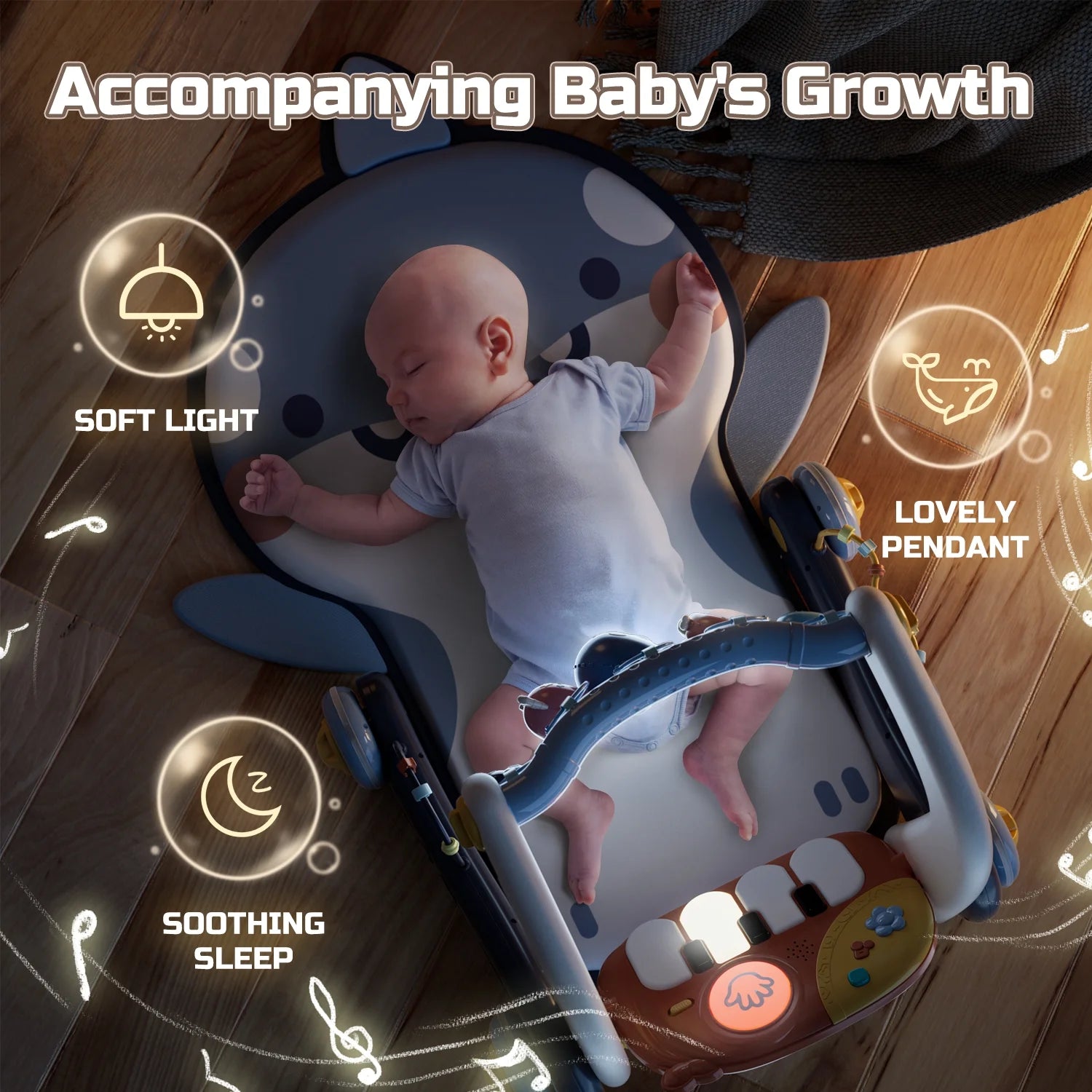 4 in 1 Baby Gym Play Mat & Baby Learning Walker, Activity Mat with Kick and Play Piano for Infant Newborn, Gift 0-12 Months