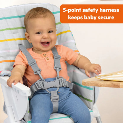 Bright Starts Dine Delight Compact Folding High Chair with 3-Section Plate, Unisex, Infant to Toddler