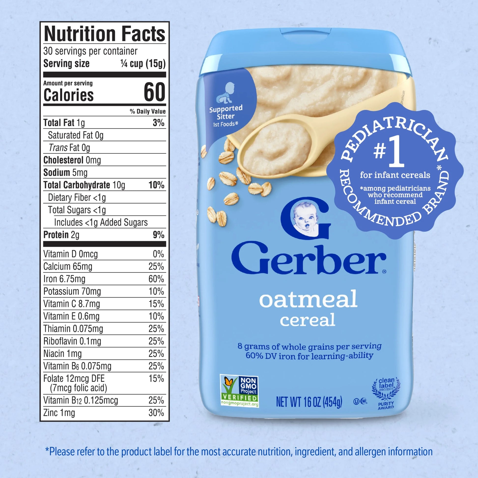 Stage 1 Baby Food, Baby Oatmeal Cereal, 8G Whole Grains, Infant Cereal 16 Oz