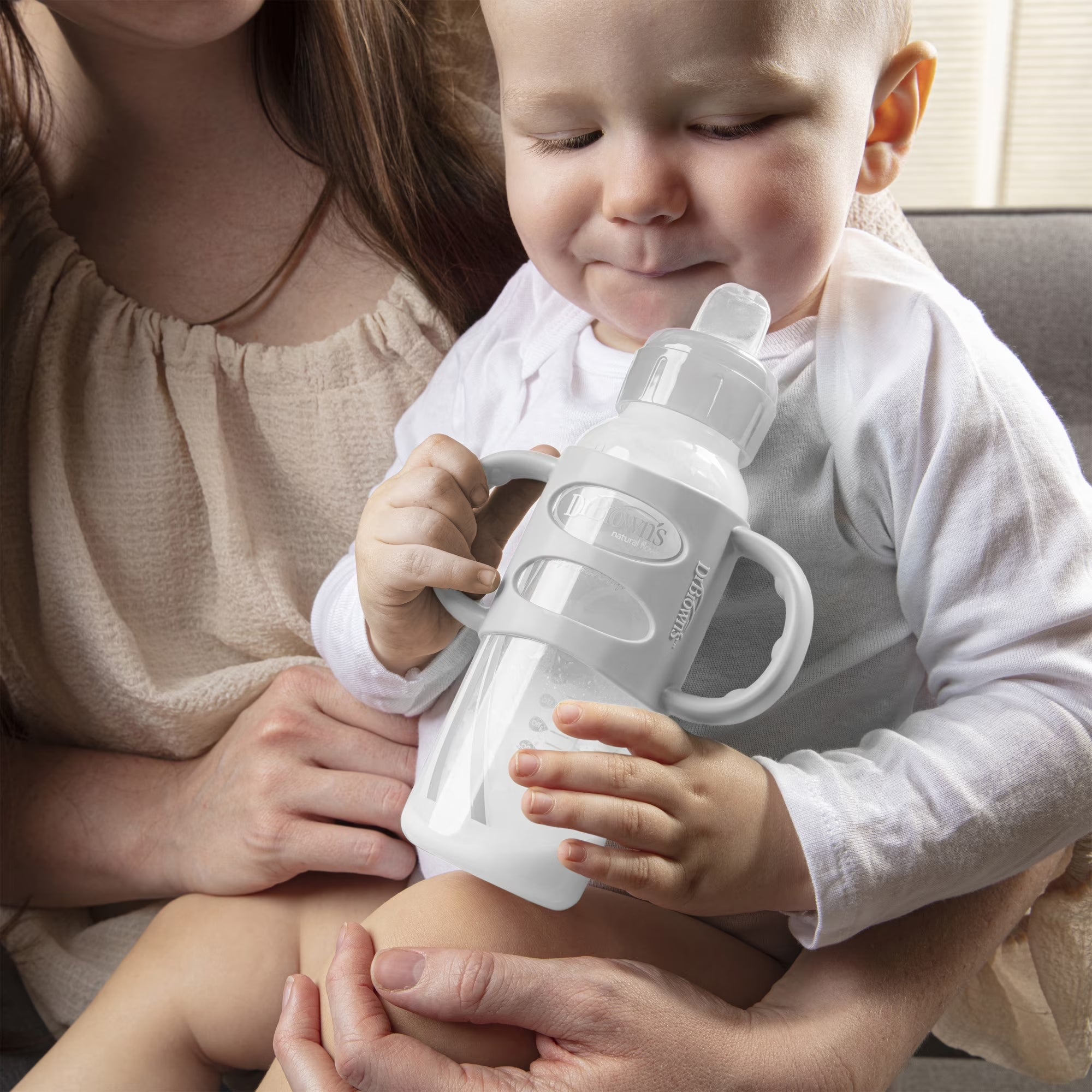 Milestones Narrow Sippy Spout Bottle, 100% Silicone Handles, 8Oz/250Ml, 6M+, BPA Free, Gray