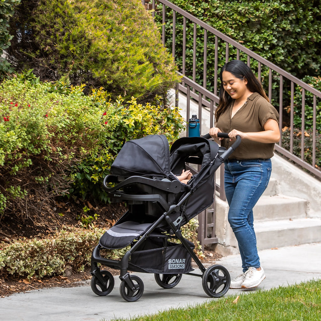 Baby Trend Sonar Seasons Travel System with Airflow and Ez-Lift Infant Car Seat, Black