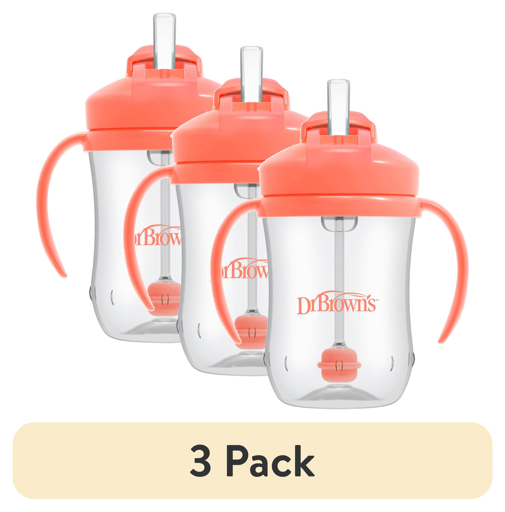 (3 Pack) Dr. Brown'S Milestones Baby’S First Straw Cup, Training Cup with Weighted Straw, Coral, 6M+