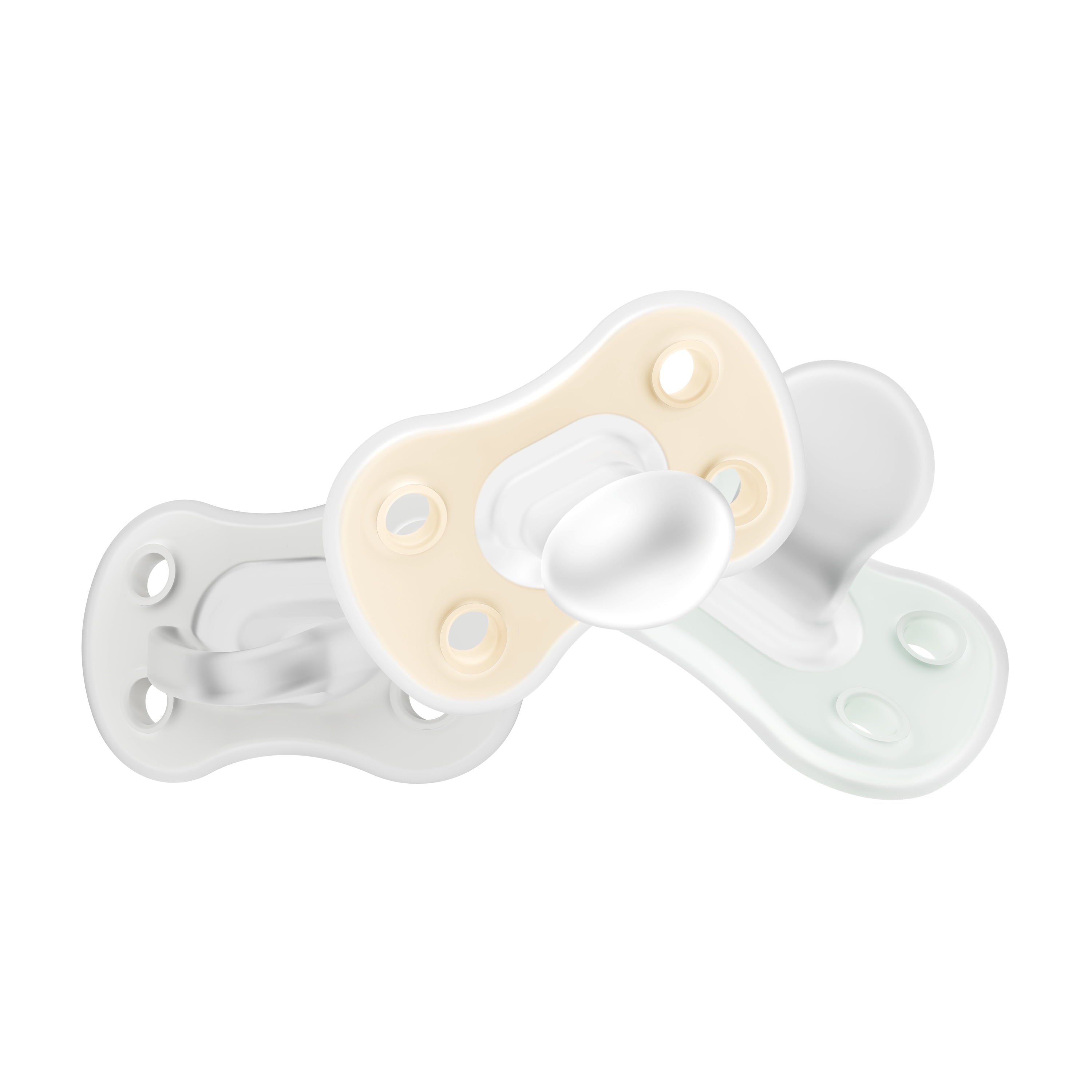 Advantage One-Piece Silicone Baby Pacifier, Fully Symmetrical, Neutral, 0-6M, 3 Pack