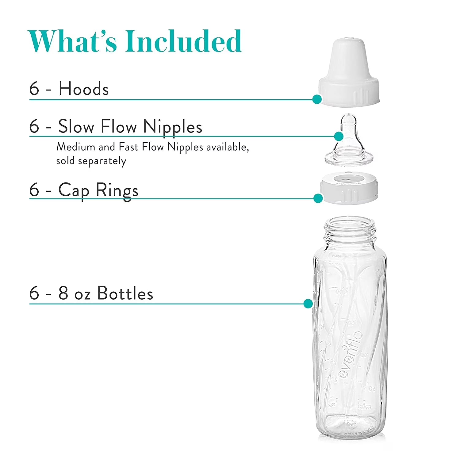 Feeding Classic Glass Twist Bottles, 8 Ounce (Pack of 6)