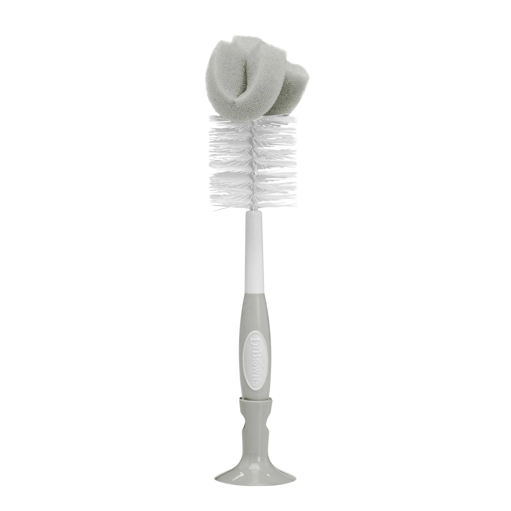 Baby Bottle Brush with Suction Cup Stand, Sponge, Scrubber and Nipple Cleaner Gray, 1 Pack