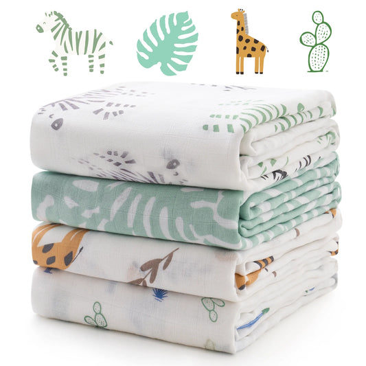 Momcozy Muslin Swaddle Blankets, 4 Pack, Breathable 2-Layer Gauze Large 47'' X 47'' Baby Swaddling Receiving Blanket for Newborn Boys Girls, Bravery