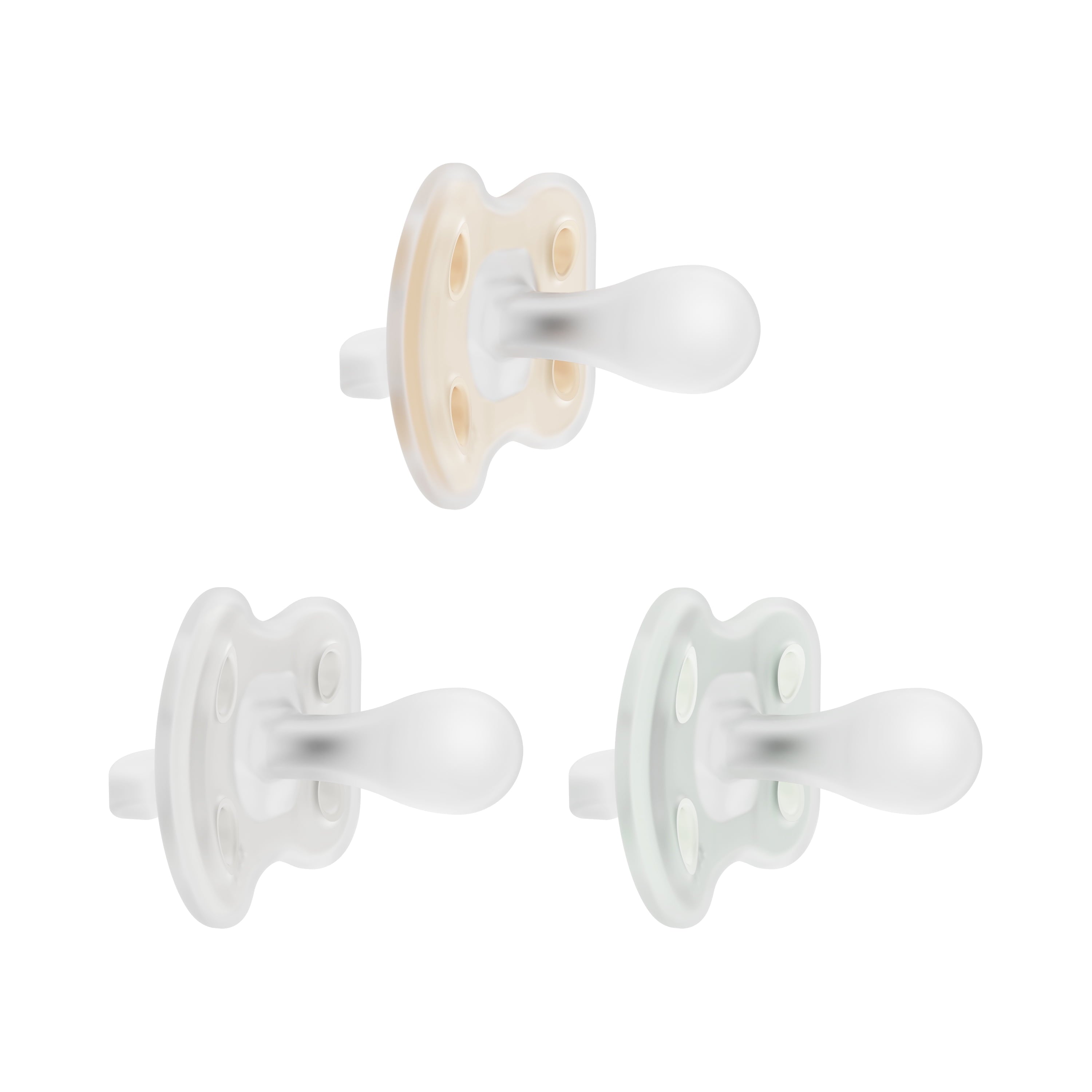 Advantage One-Piece Silicone Baby Pacifier, Fully Symmetrical, Neutral, 0-6M, 3 Pack