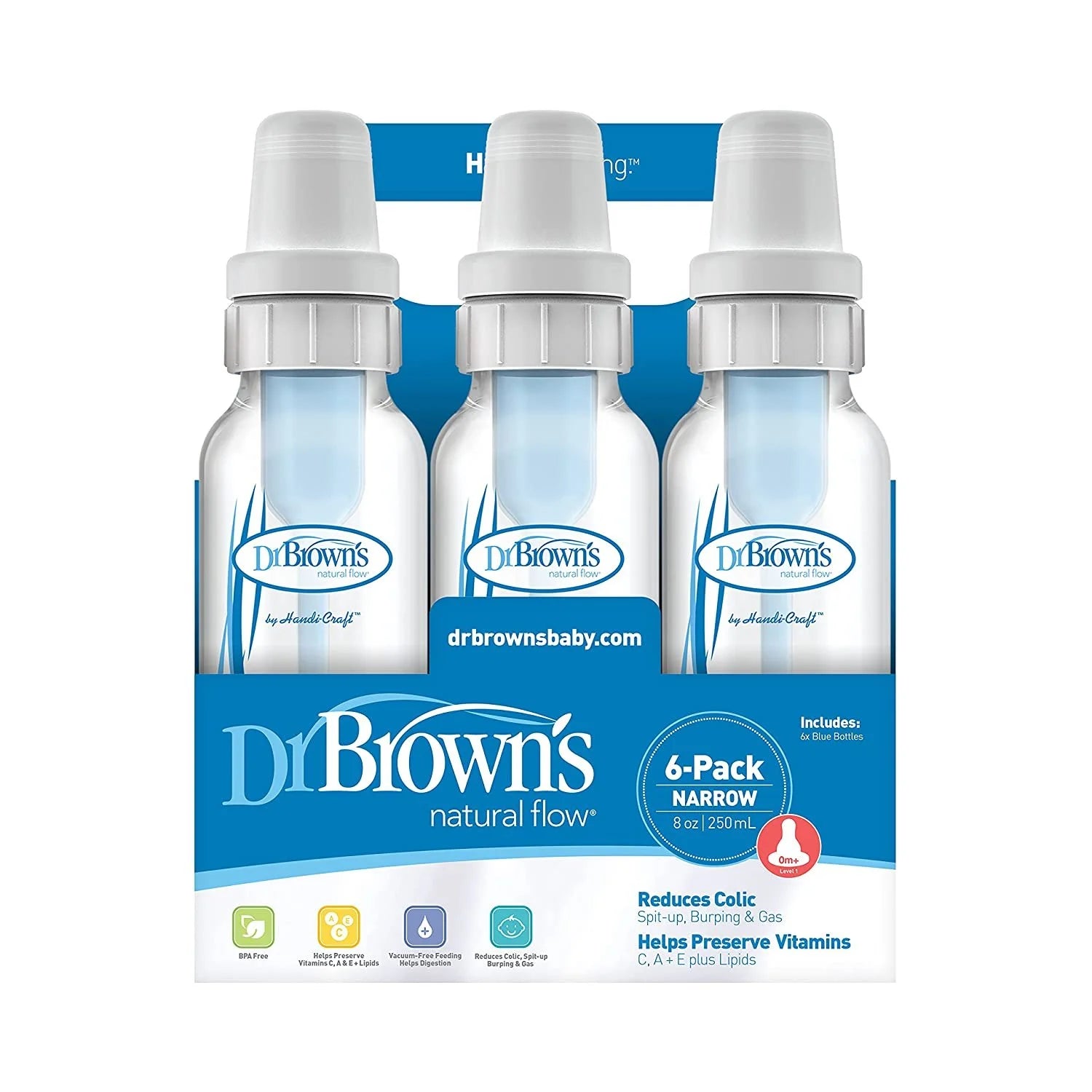 Natural Flow Anti-Colic Bottle - Blue - 8Oz - 6Pk - 0M+