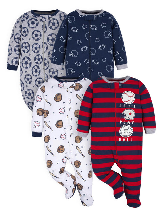 Gerber Baby Boy Sleep 'N Play Footed Pajamas, 4-Pack