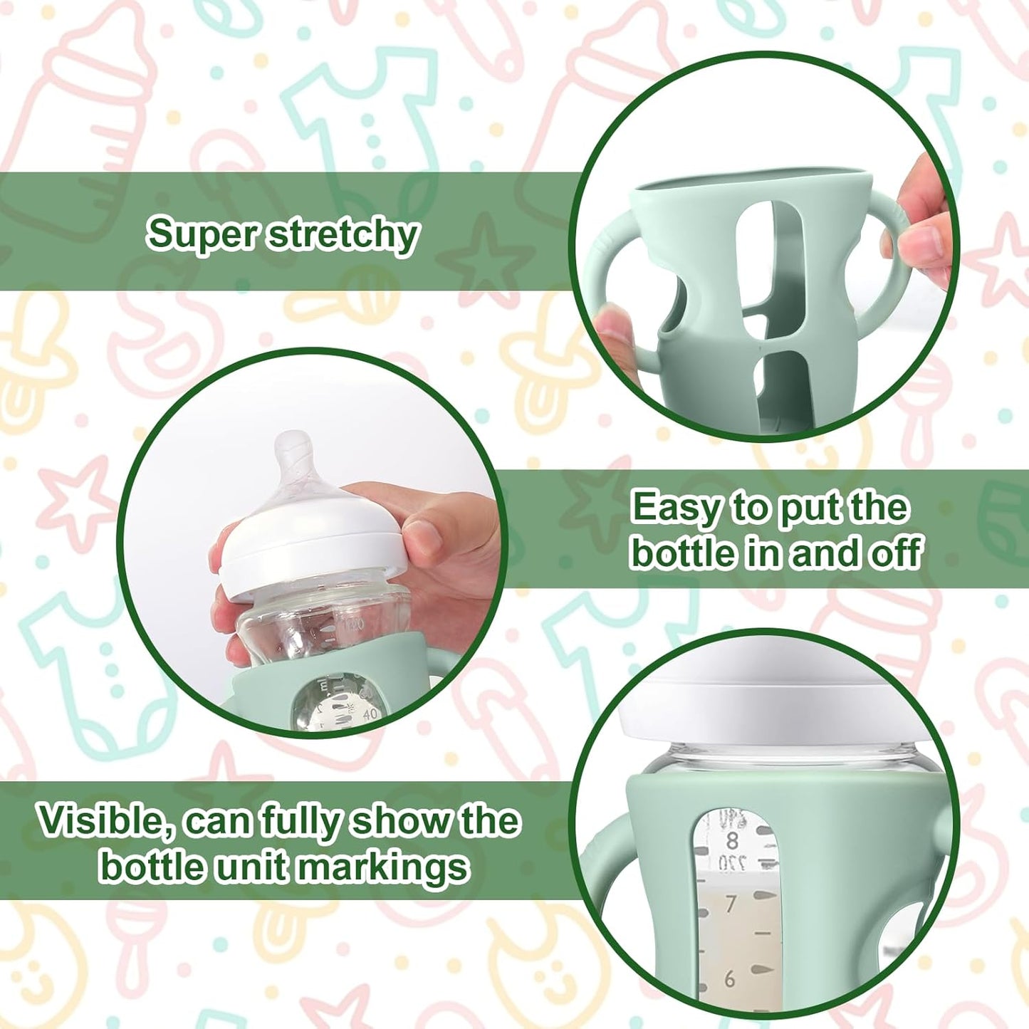 Silicone Sleeves with Handles for Avent Natural Glass Baby Bottle - 3 Pack anti Breakage Baby Bottles Holder, Compatible with Philips Avent anti Colic Baby Bottles 8 Oz
