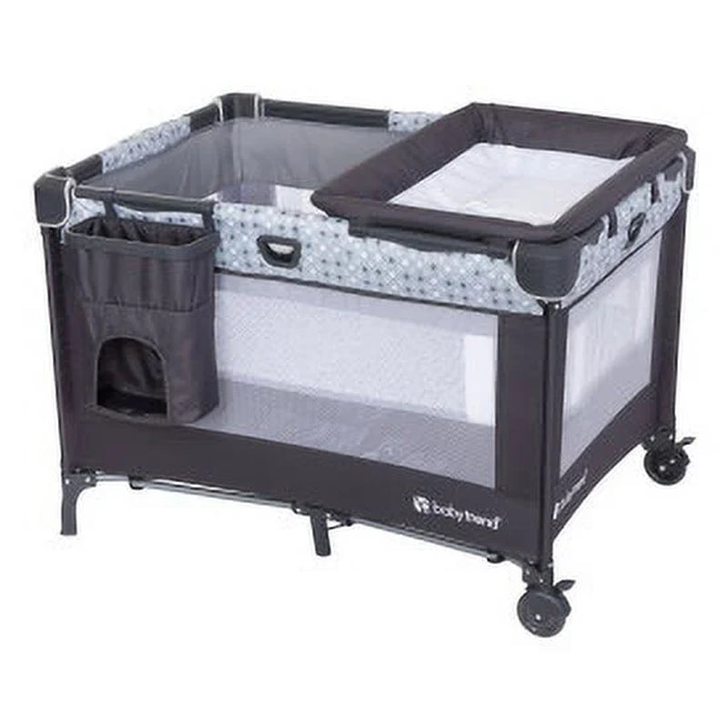 Baby Trend Nursery Den Playard with Rocking Snooze Pod and Flip-Over Changer, Pebble Stone Grey