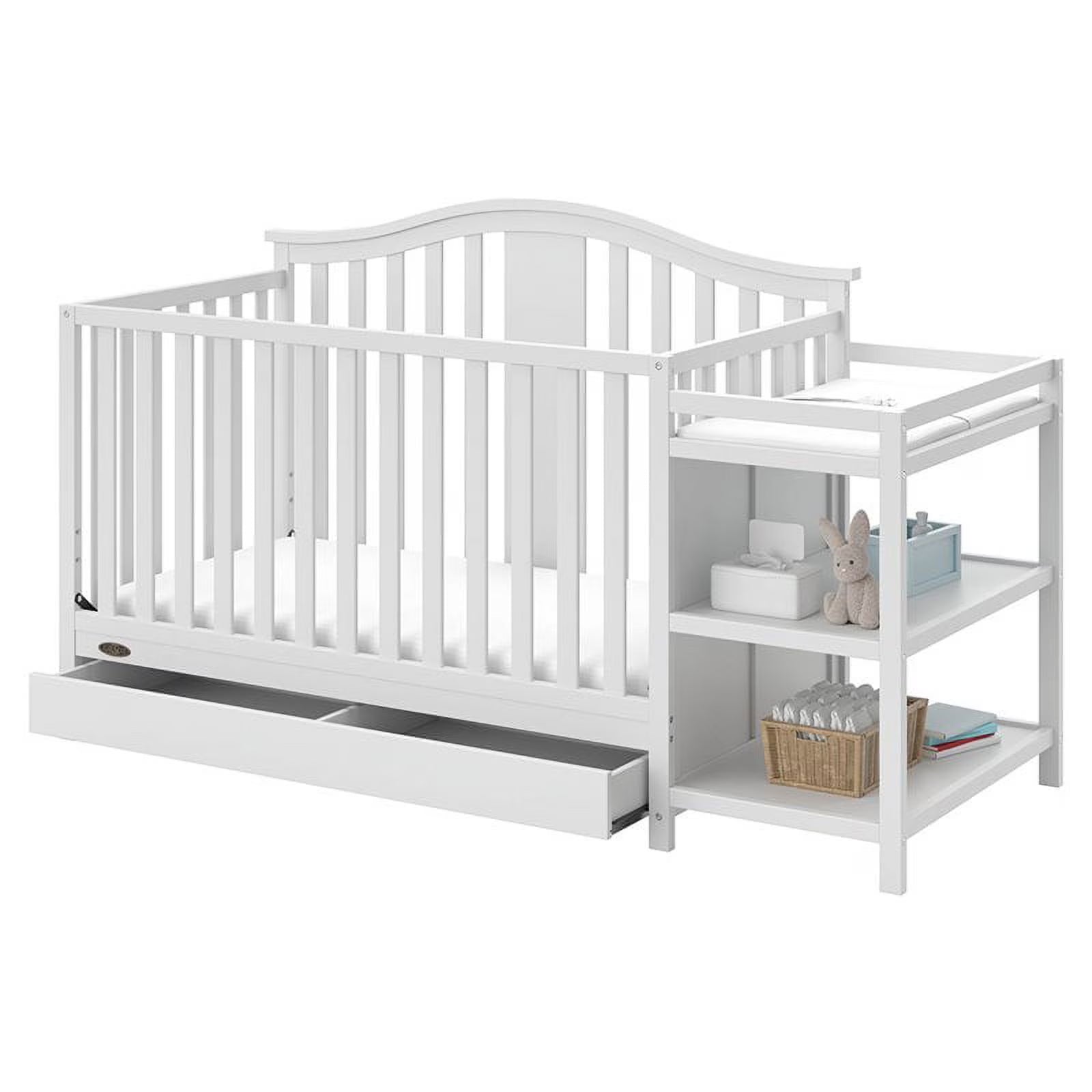 Solano 4-In-1 Convertible Baby Crib and Changer with Drawer, White
