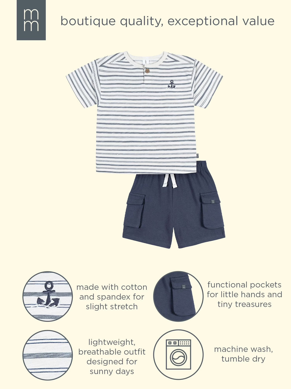 by Gerber Baby and Toddler Boy Textured Shirt and Cargo Short Set, 2-Piece, Sizes 0/3 Months - 5T