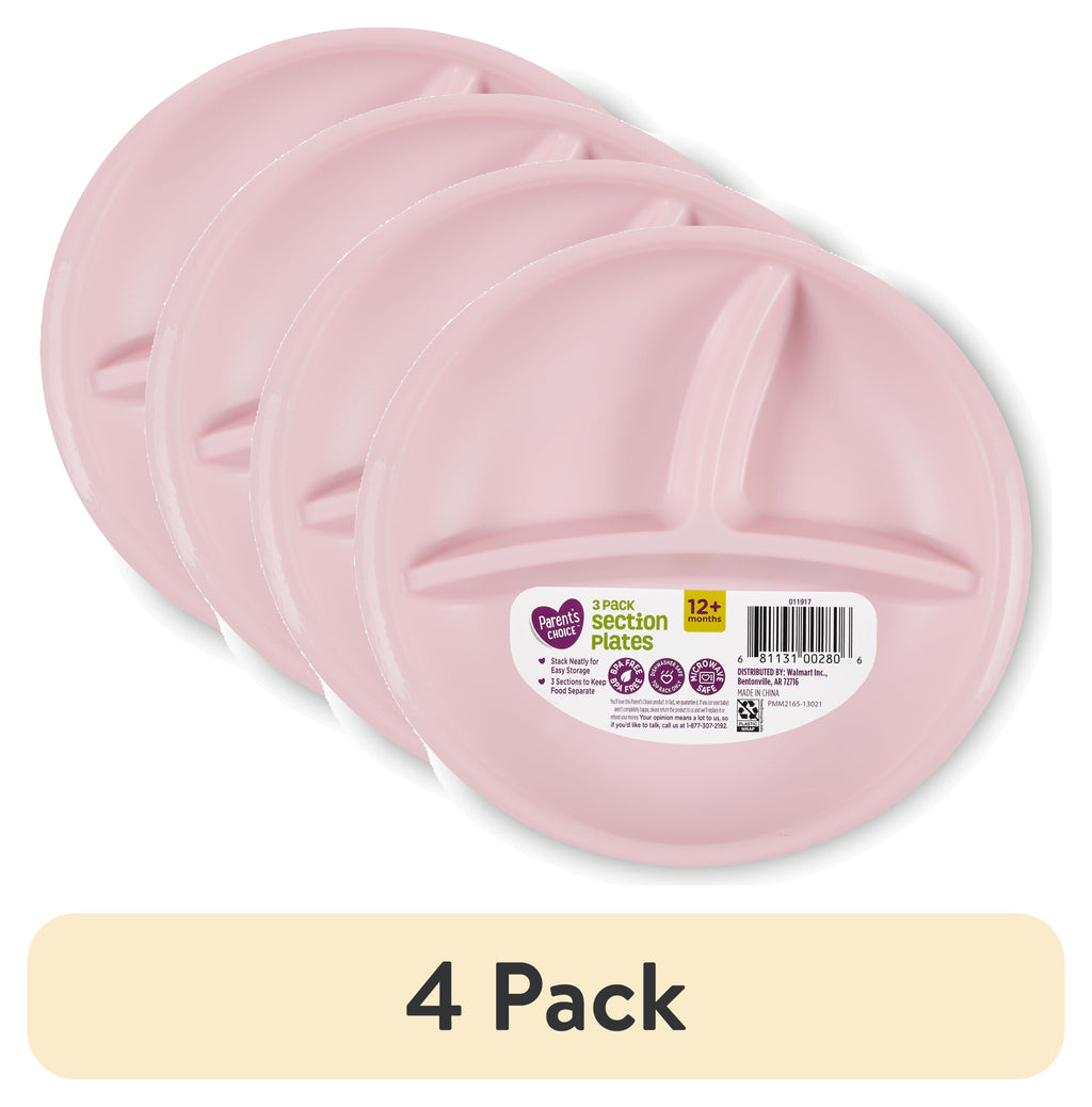 Parents Choice 3-Pack Compartment Section Plate, Aged 12 Months and Up, Gender Neutral