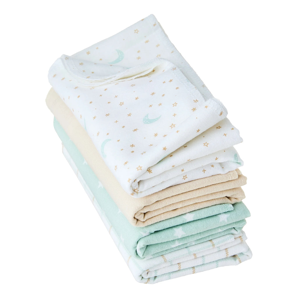 Star and Moon Cotton Flannel Receiving Blankets, 4 Pack