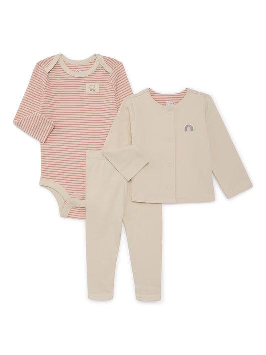 Bliss by Garanimals Baby Girls Jacket, Bodysuit and Leggings Set, 3-Piece, Sizes 0M-12M