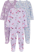 Baby and Toddler Girls' 3 Pack Loose Fit Polyester Jersey Footed Pajamas