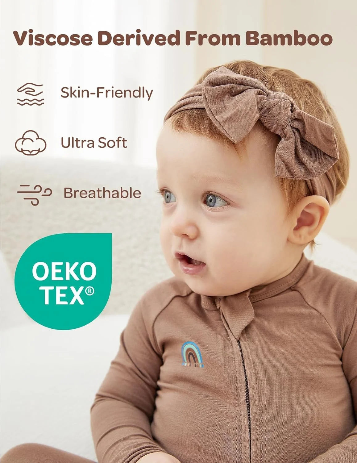 Momcozy Bamboo Fiber Baby Bodysuit 2-Piece Set,No Feet Covered BP002 6-12 Months Pink + Brown