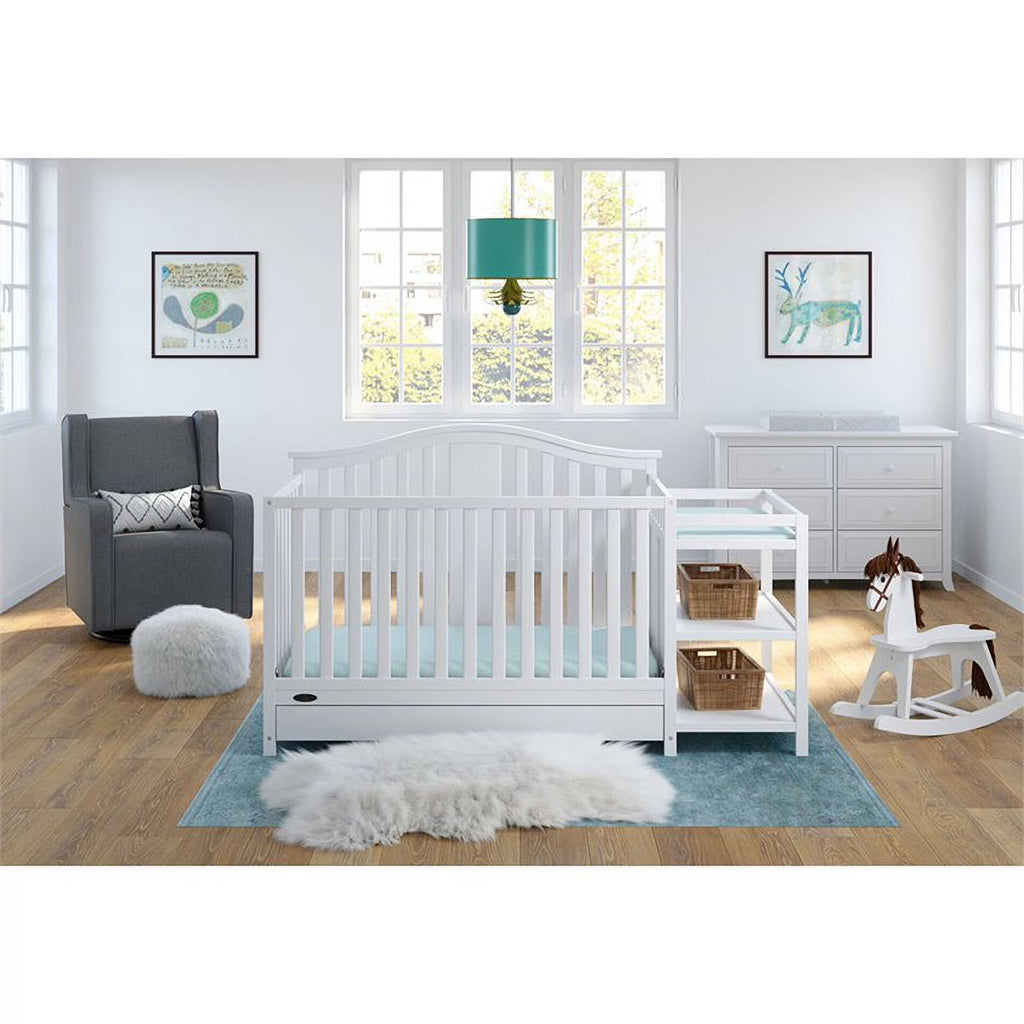 Solano 4-In-1 Convertible Baby Crib and Changer with Drawer, White
