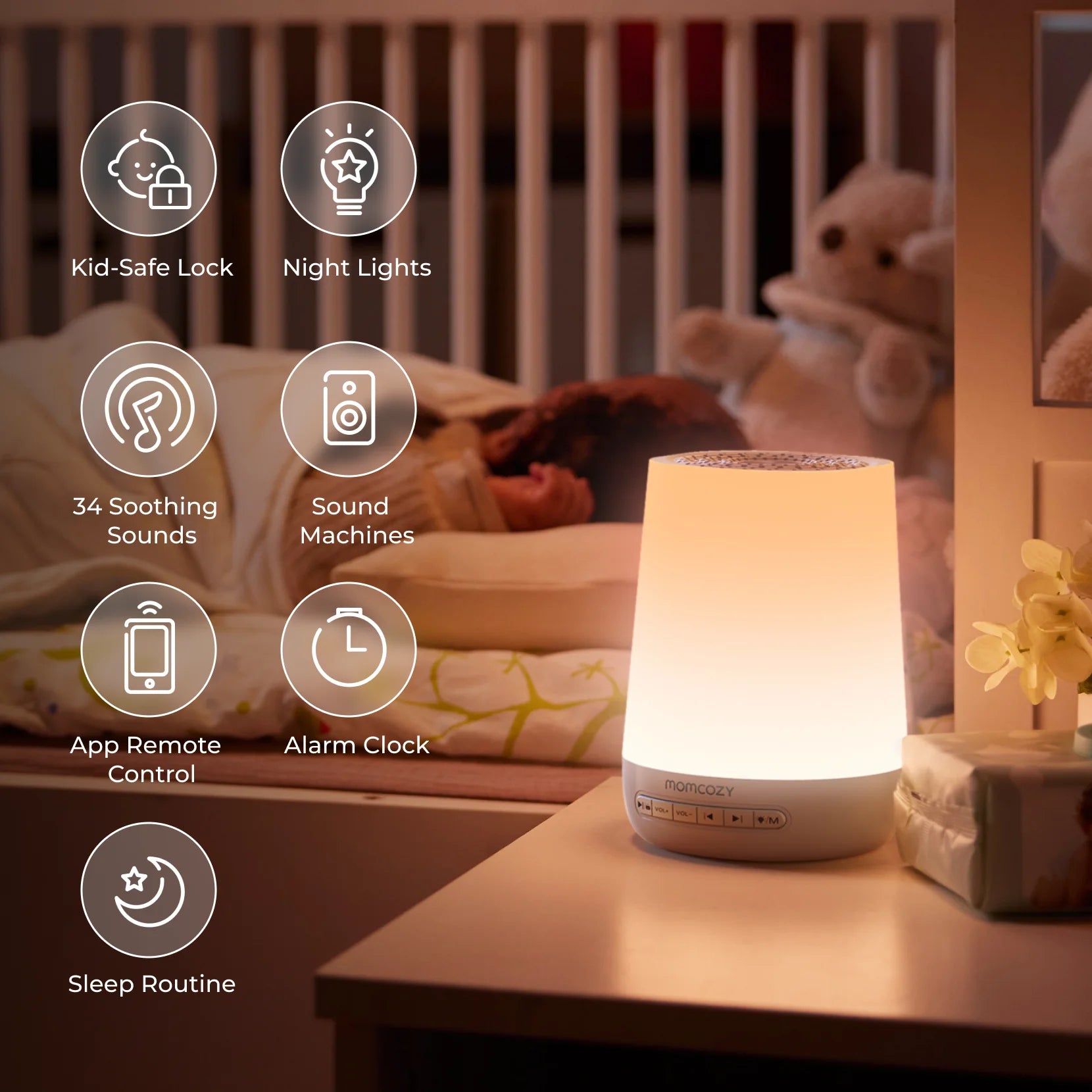 Momcozy Baby Sound Machine with Night Light White Noise Machine for Baby Sleeping with 34 Soothing Sounds, Timer, App Remote Control