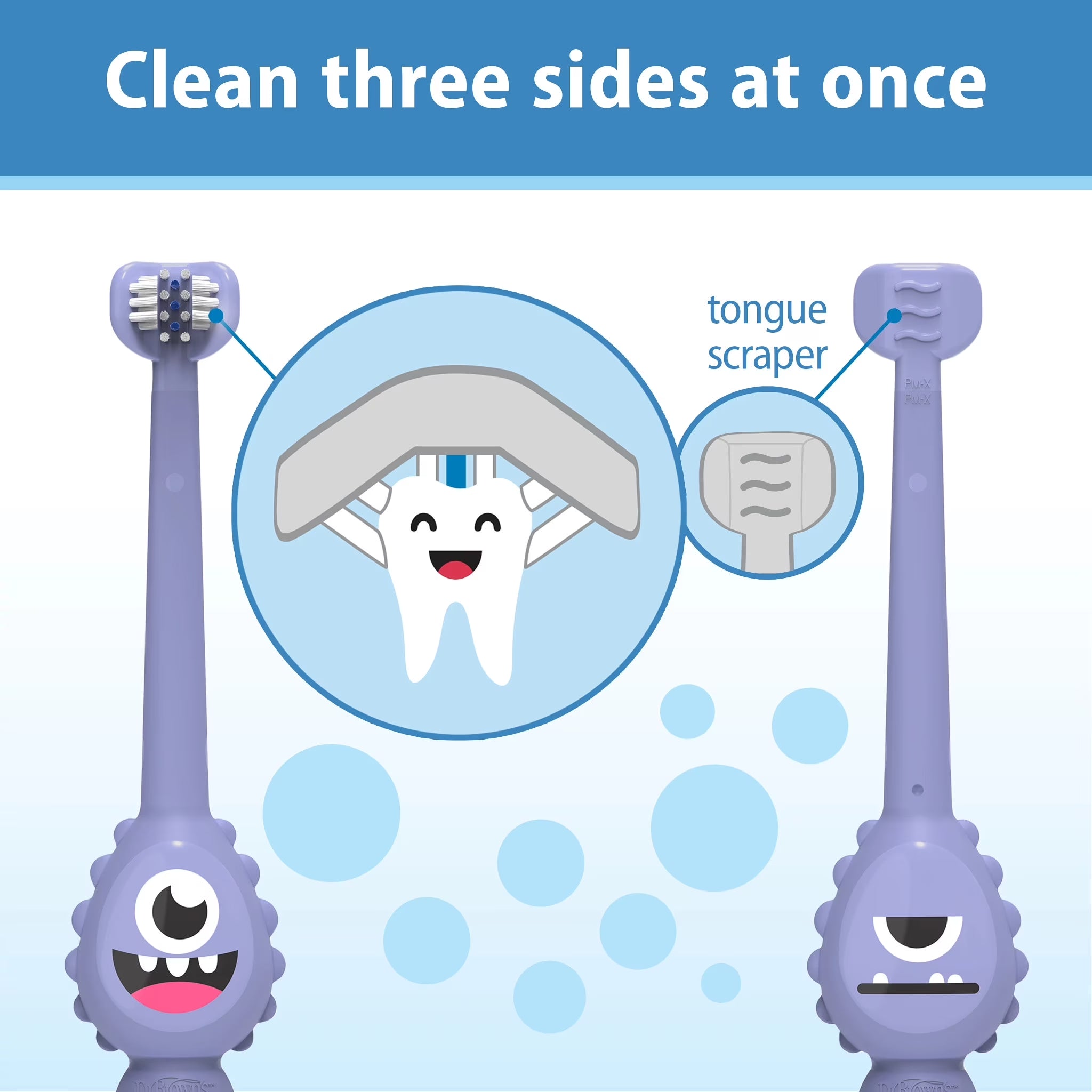 Toothscrubber Toothbrush, 3-Sided, Color Changing Bristles, Suction Base, Purple, 1-4Y