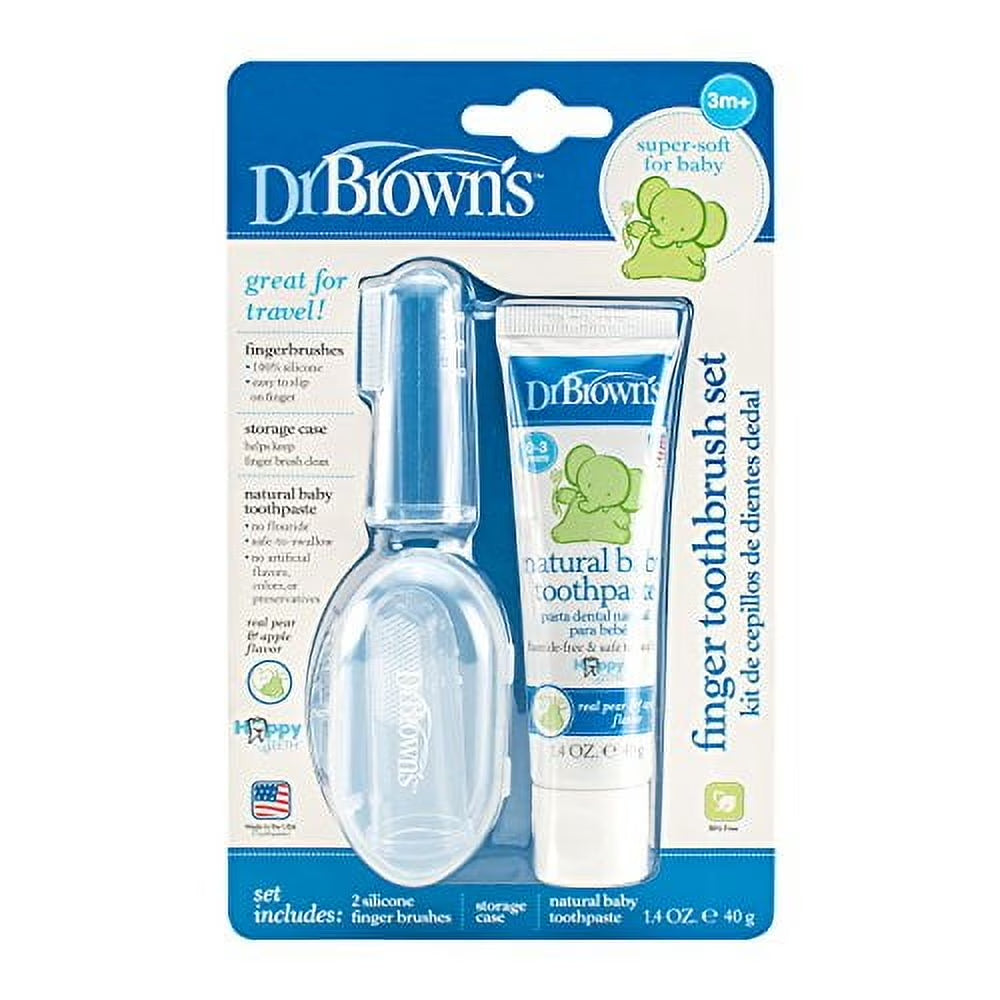 100% Silicone Baby Finger Toothbrush, Clear + Apple Pear Baby Toothpaste, 0-3Y