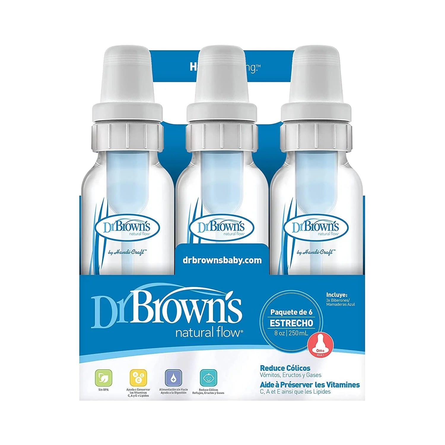 Natural Flow Anti-Colic Bottle - Blue - 8Oz - 6Pk - 0M+