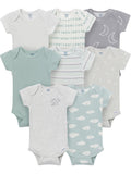Baby Neutral Short Sleeve Onesies, 8-Pack, Sizes 0/3 Newborn - 12 Months