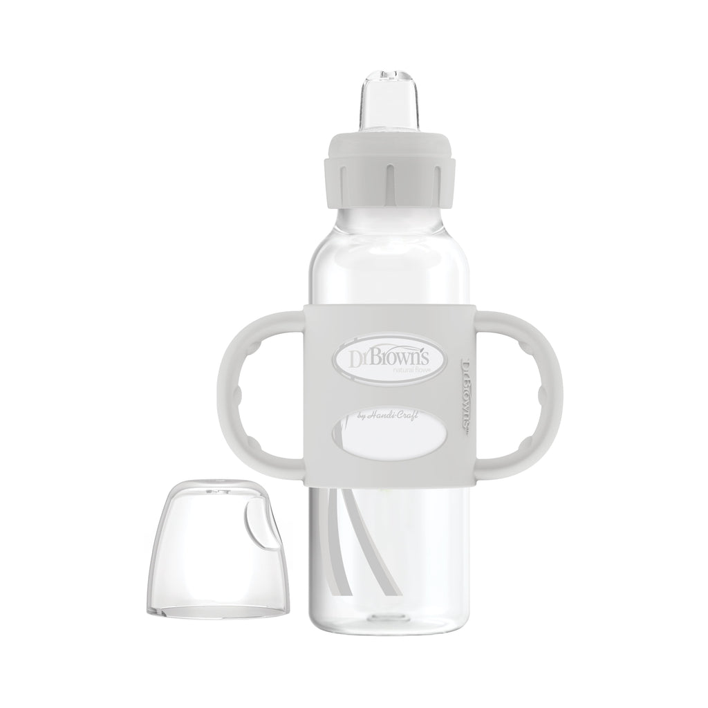 Milestones Narrow Sippy Spout Bottle, 100% Silicone Handles, 8Oz/250Ml, 6M+, BPA Free, Gray