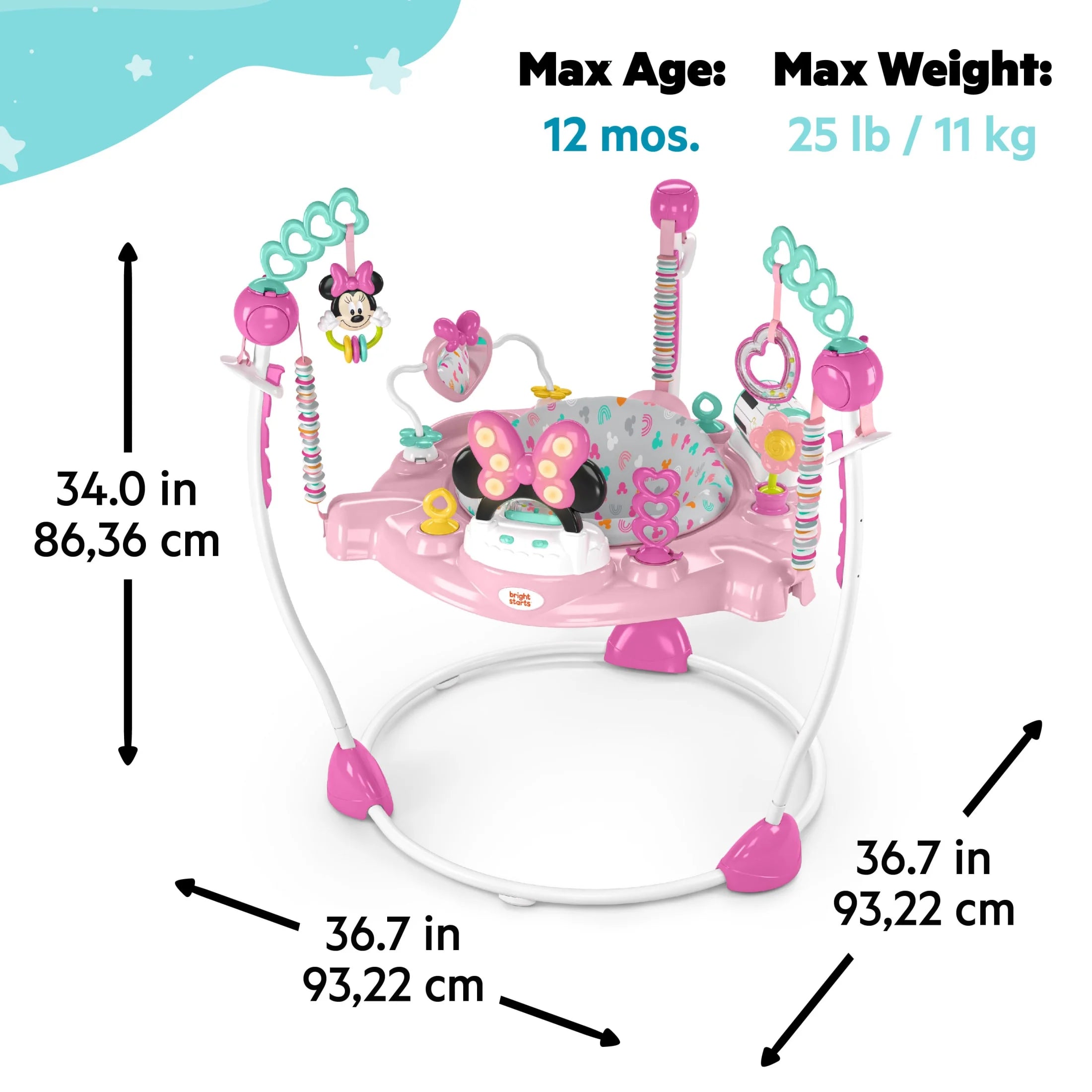 Disney Baby Minnie Mouse Forever Besties Infant Activity Center Jumper, Pink, Unisex, Infants Ages 6 Months to 1 Year