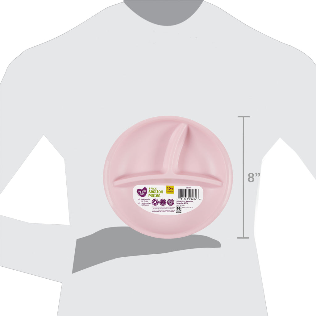Parents Choice 3-Pack Compartment Section Plate, Aged 12 Months and Up, Gender Neutral