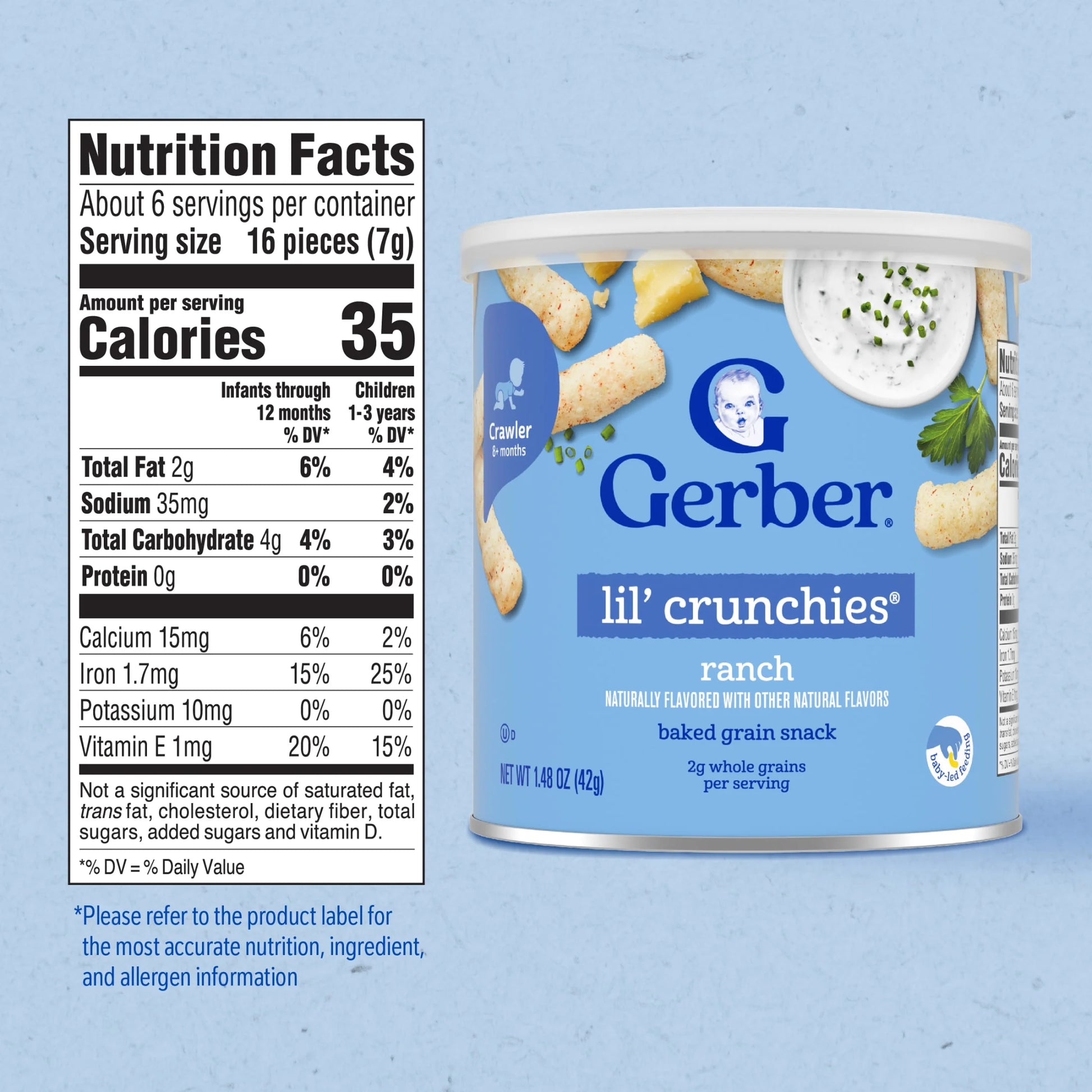 Snacks for Baby Lil Crunchies Ranch Puffs, 1.48 Oz Canister