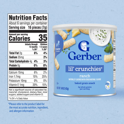 Snacks for Baby Lil Crunchies Ranch Puffs, 1.48 Oz Canister