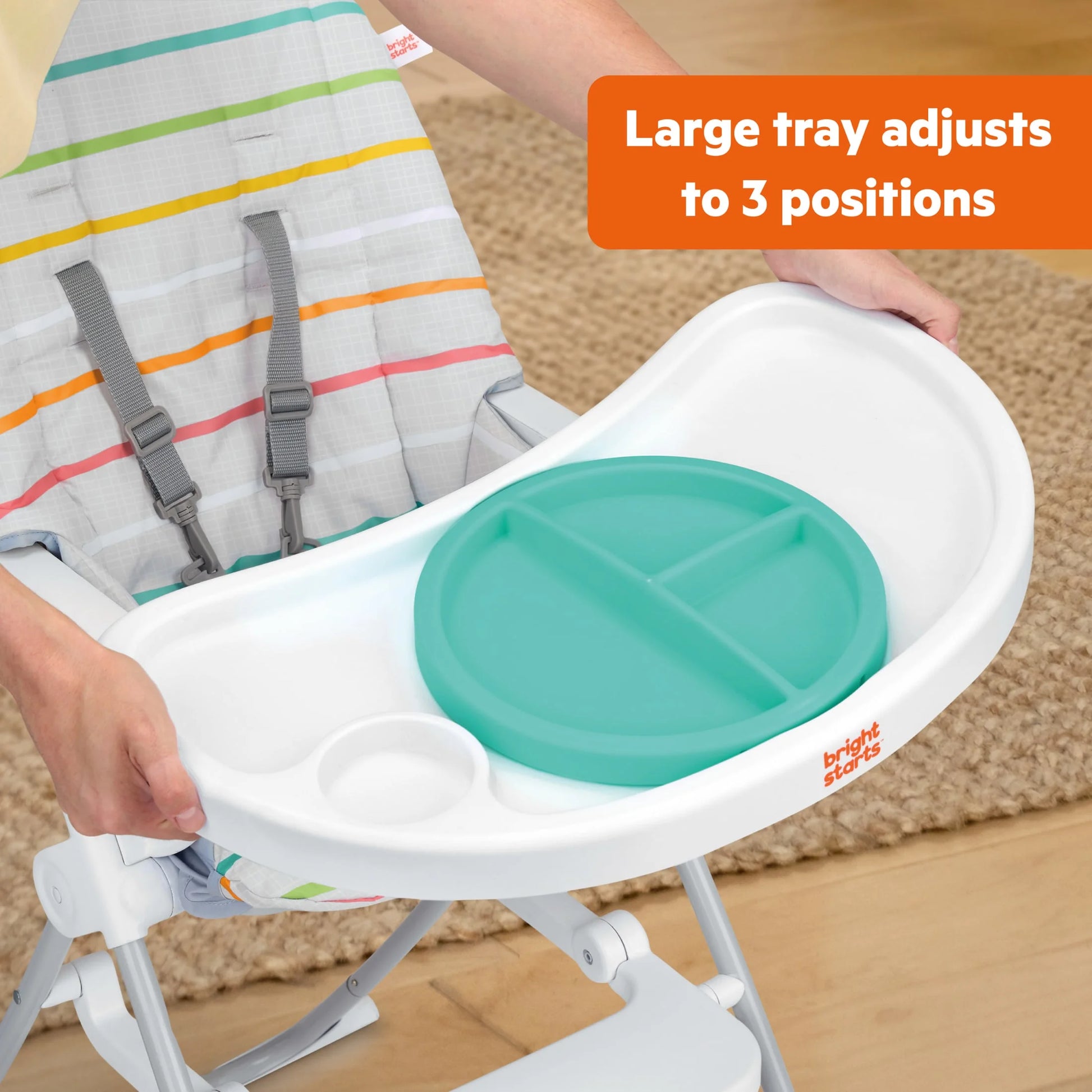 Bright Starts Dine Delight Compact Folding High Chair with 3-Section Plate, Unisex, Infant to Toddler