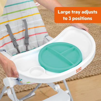 Bright Starts Dine Delight Compact Folding High Chair with 3-Section Plate, Unisex, Infant to Toddler