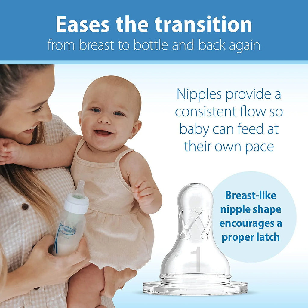Natural Flow Anti-Colic Options+ Narrow Baby Bottle, 8 Oz/250 Ml, with Level 1 Slow Flow Nipple, 0M+, 4 Count C27
