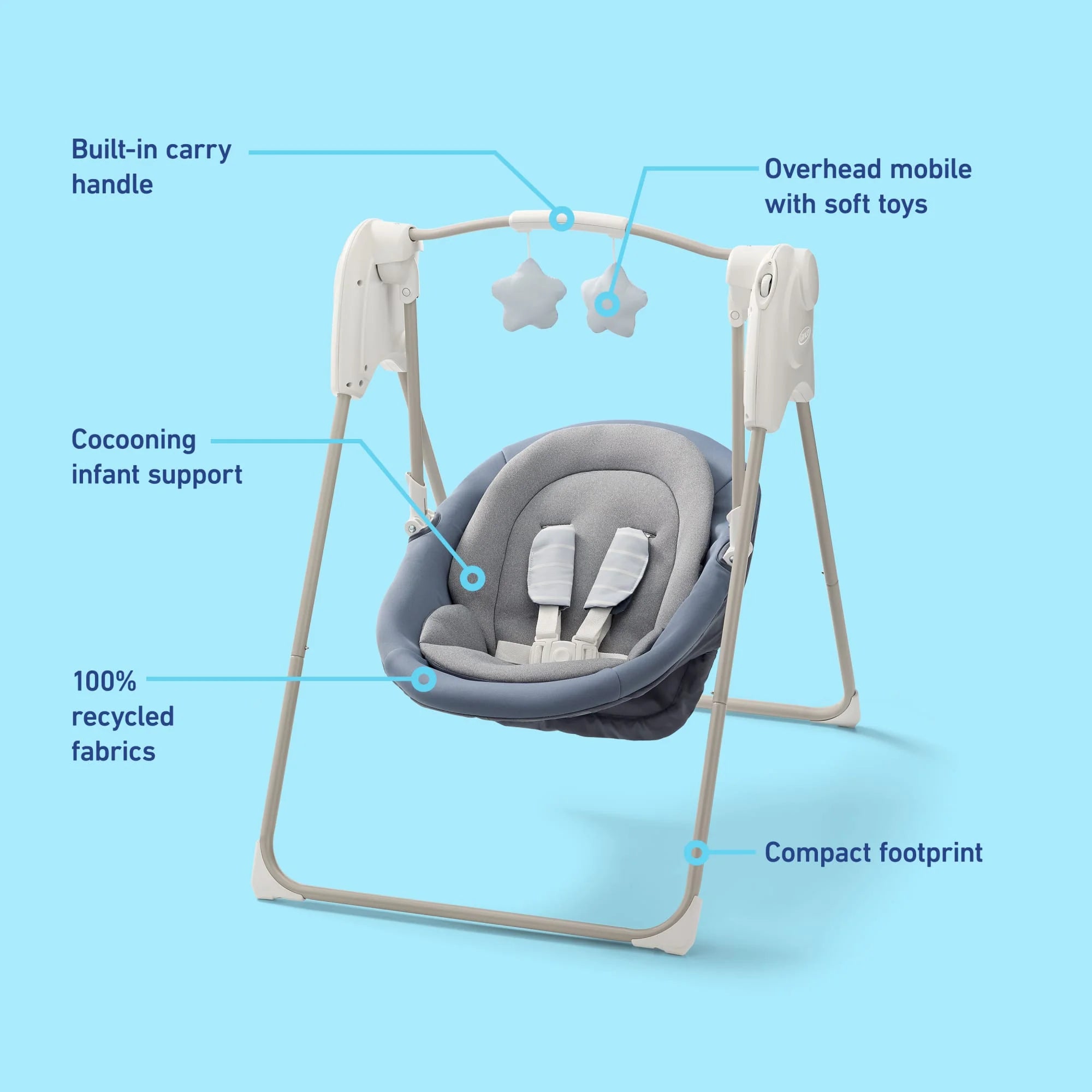 Slim Spaces Compact Baby Swings for Infants, Infant Swing, Pristine, Blue
