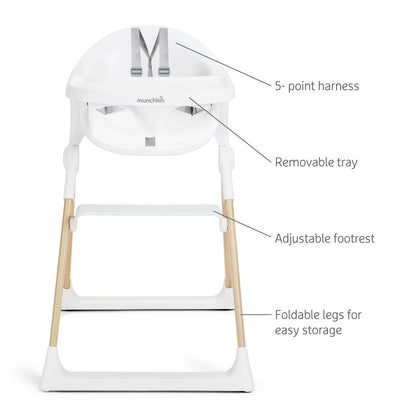 Munchkin® Float™ Easy Clean Foldable Infant and Toddler High Chair, White, Unisex
