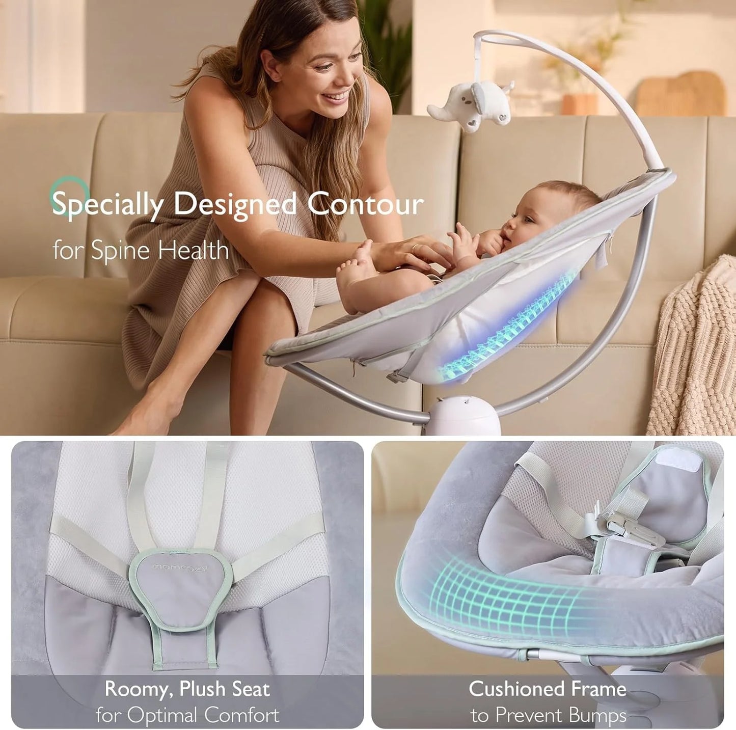 Momcozy Cocosway 3D-Motion Baby Swing for Infants to Toddlers, 6 Motion Modes & 4 Speeds, 180° Rotating Seat, 8 Preset Lullabies