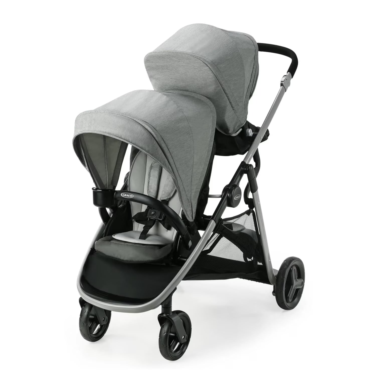 Ready2Grow LX 2.0 Double Stroller Features Bench Seat and Standing Platform Options, Clark, Grey