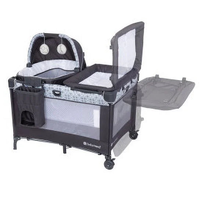Baby Trend Nursery Den Playard with Rocking Snooze Pod and Flip-Over Changer, Pebble Stone Grey