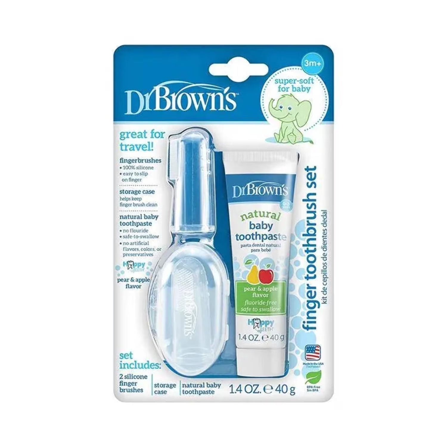 100% Silicone Baby Finger Toothbrush, Clear + Apple Pear Baby Toothpaste, 0-3Y