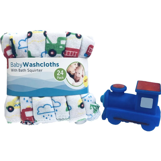 24 Pack Baby Washcloths, Train