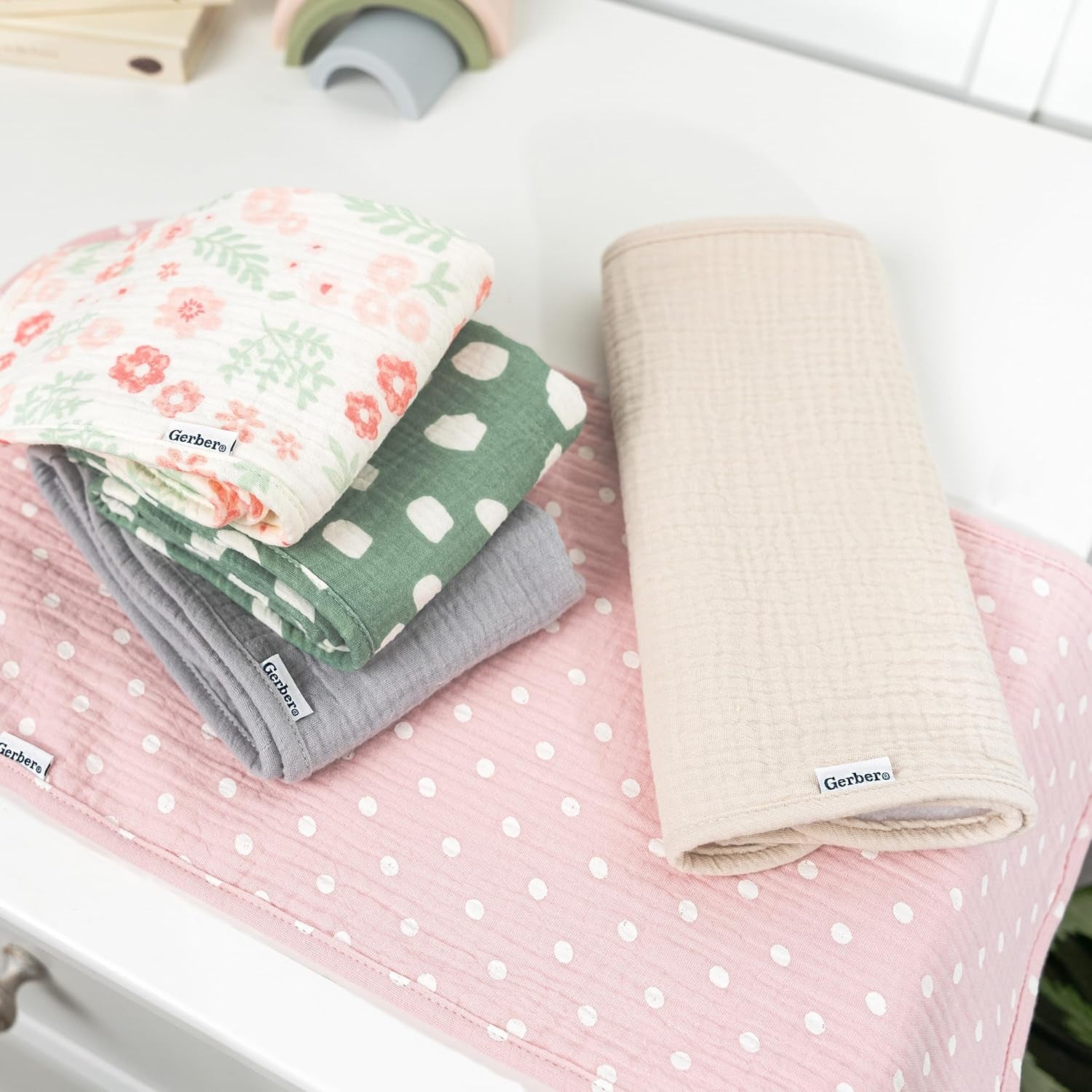 Baby Unisex Muslin Burp Cloths 5-Pack, Multi Pink Floral, Large Size 20" X 10"