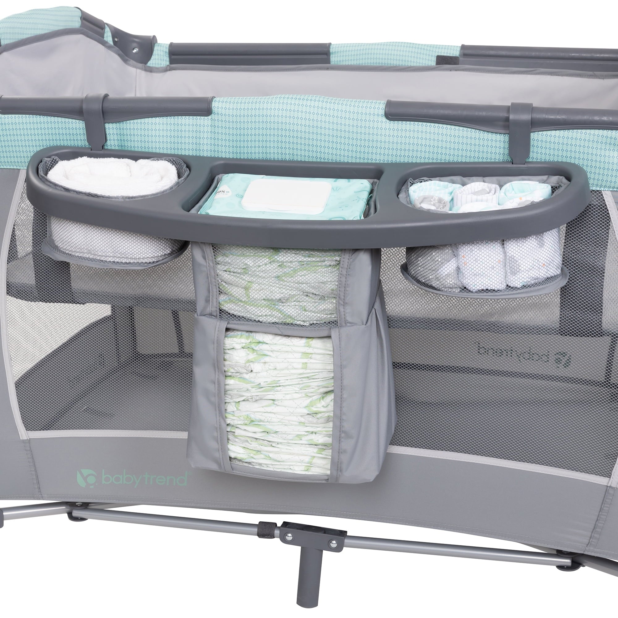 Baby Trend Lil Snooze Deluxe III Nursery Center Playard with Portable Bassinet, Cozy Mint