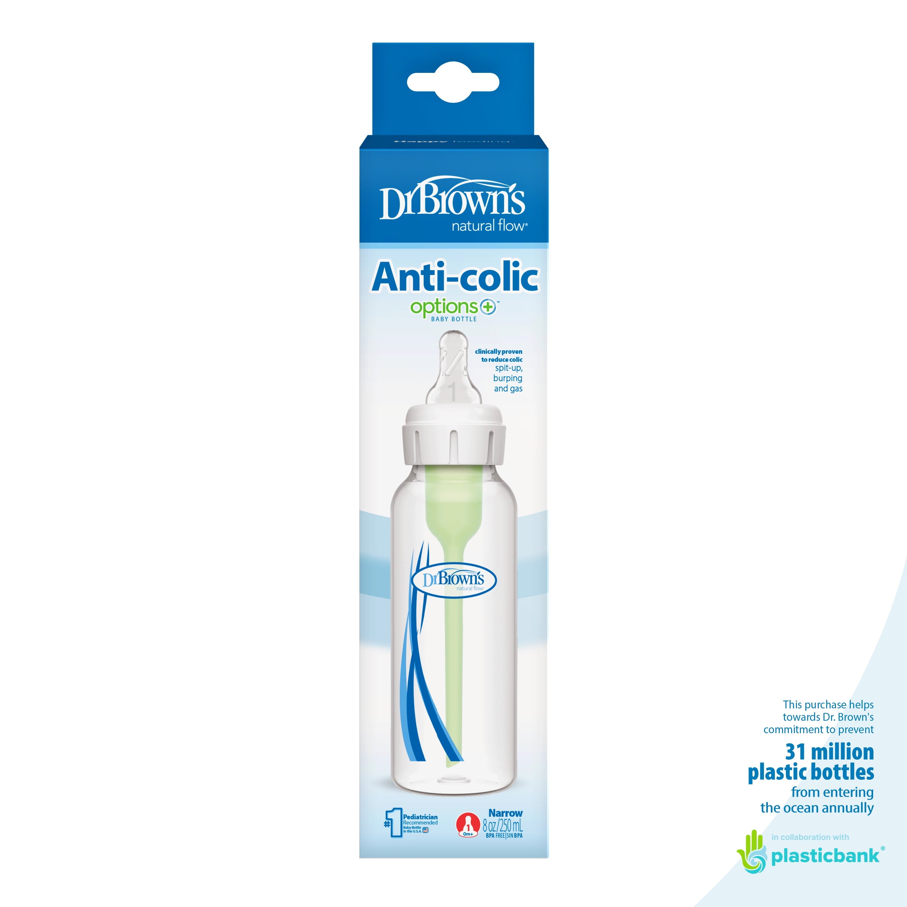 Anti-Colic Options+ Narrow Baby Bottle, 8Oz/250Ml, with Level 1 Slow Flow Nipple, 6-Pack