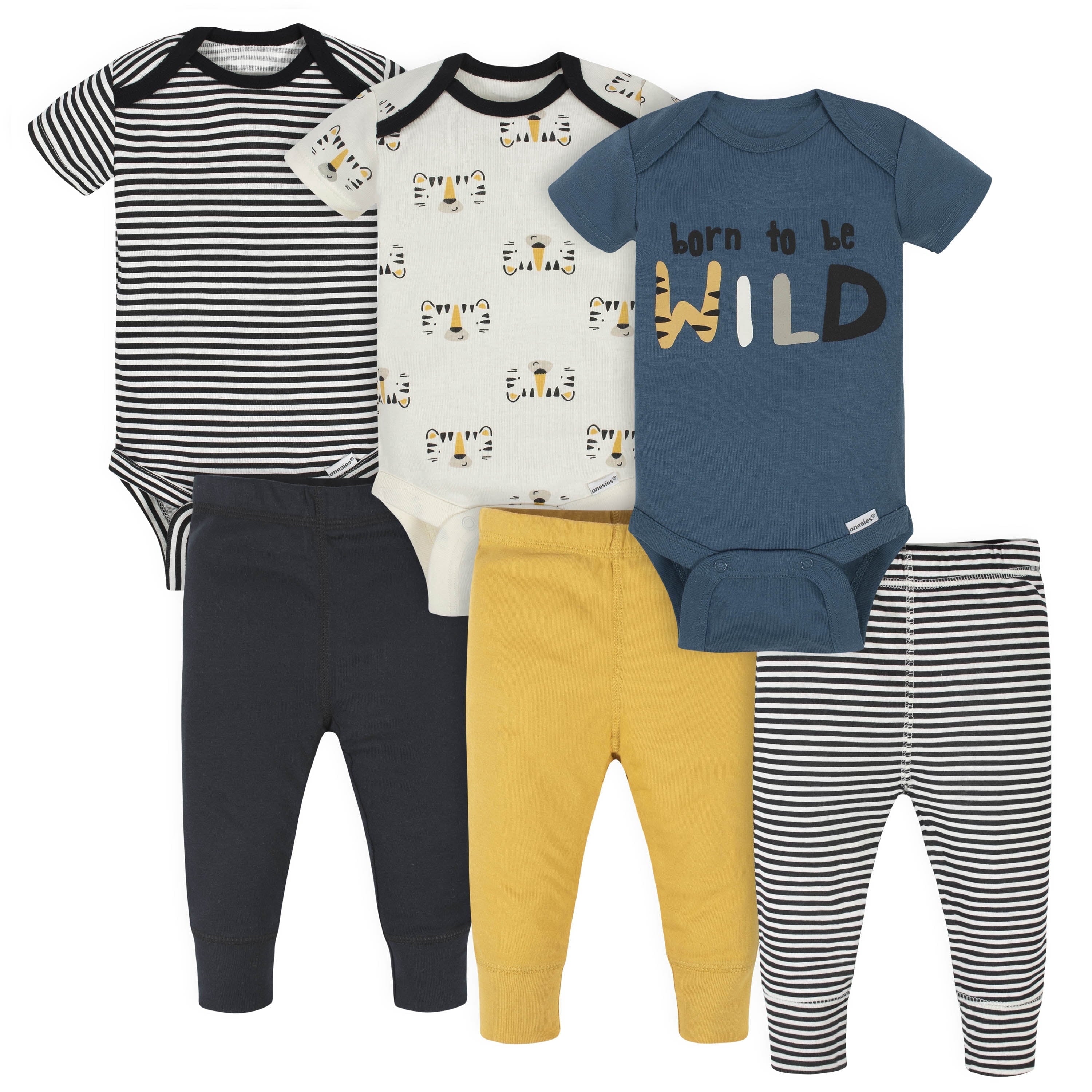 Brand Baby Boys Bodysuits & Pants Set, 6-Piece Outfit Set, Sizes Newborn - 12 Months